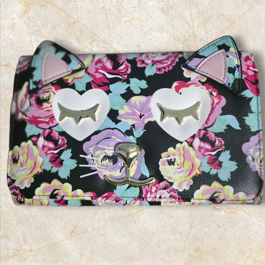 Betsey Johnson Kitsch Cat Floral Print Clutch/Crossbody